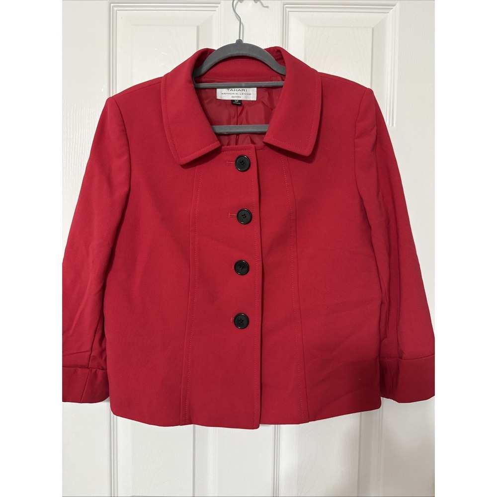 Crop Red Petite 10 Tahari Jacket With Black Buttons